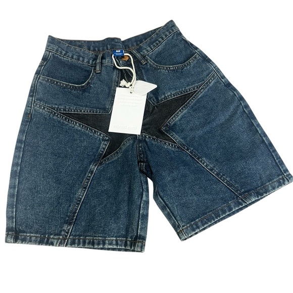 NWT Aelfric Eden Black Star Blue  Denim Jeans Jorts Shorts Streetwear Size 26/2 - Picture 4 of 16